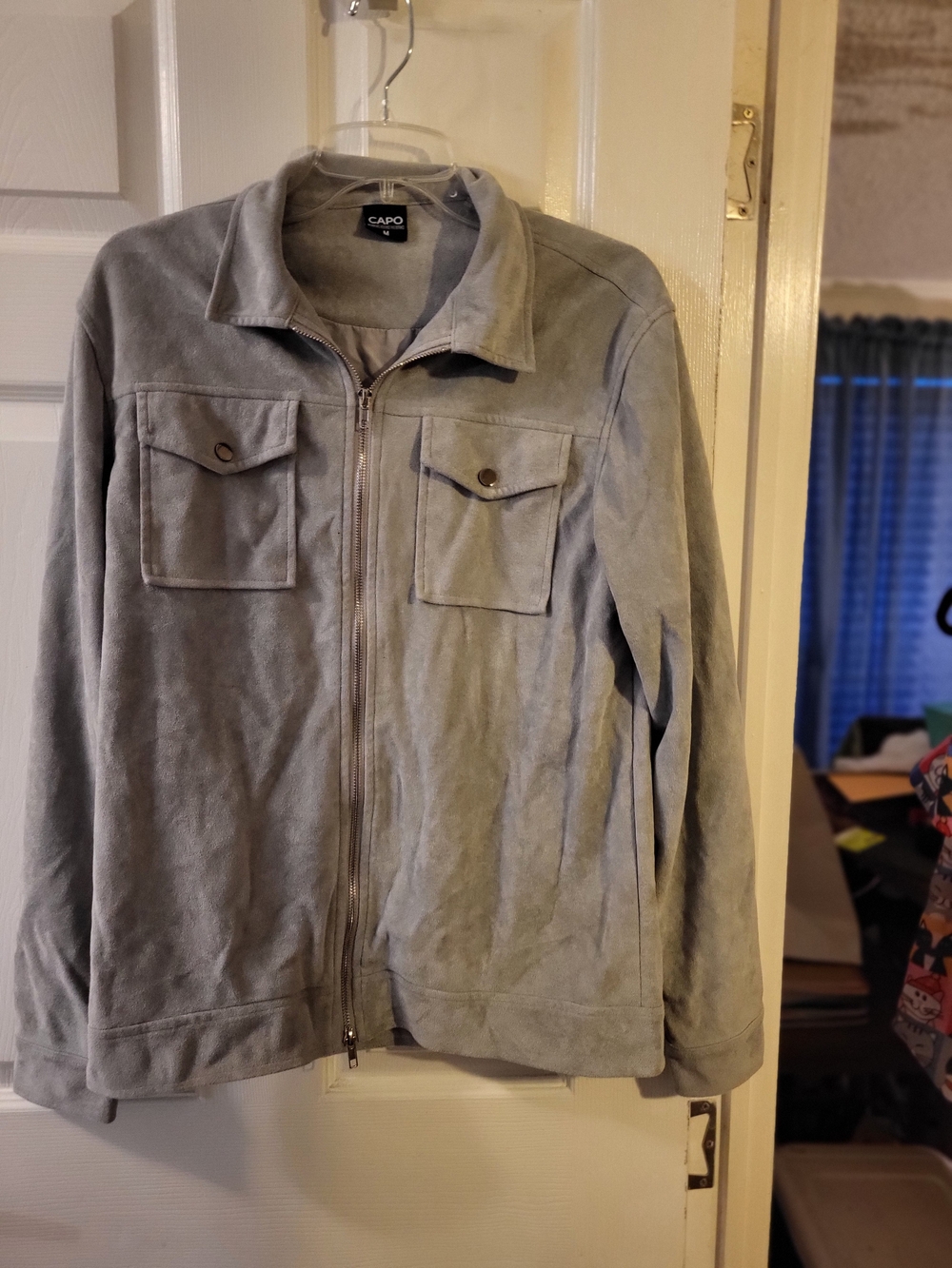 Men’s Used Capo  Light Gray Suede Zip-Front Jacket